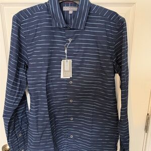 Ike Behar Navy and Light Blue Striped Shirt